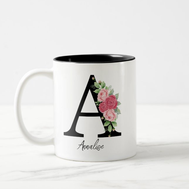 Elegant Blommigt Personlig Monogram kaffe Mugg A (Vänster)