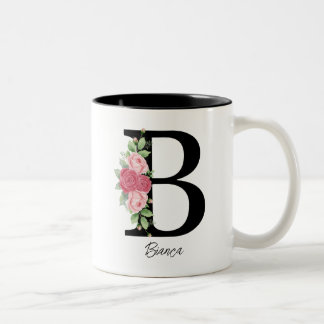 Elegant Blommigt Personlig Monogram kaffe Mugg B