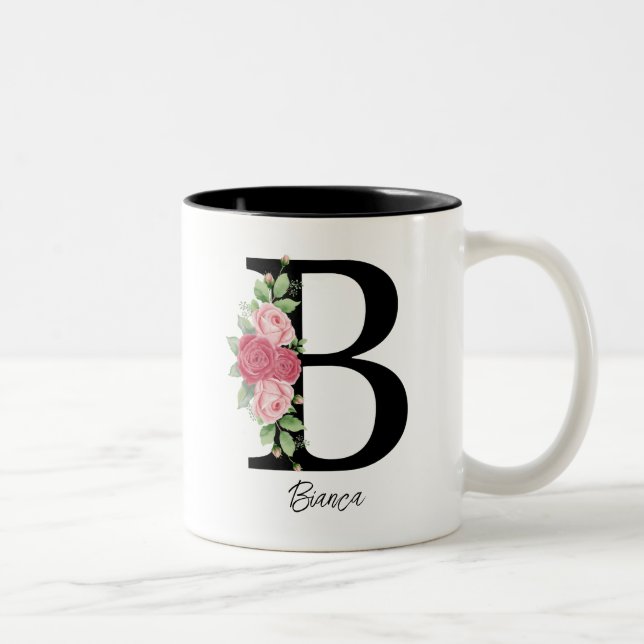 Elegant Blommigt Personlig Monogram kaffe Mugg B (Höger)