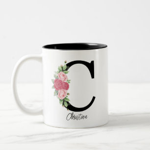 Elegant Blommigt Personlig Monogram kaffe Mugg C