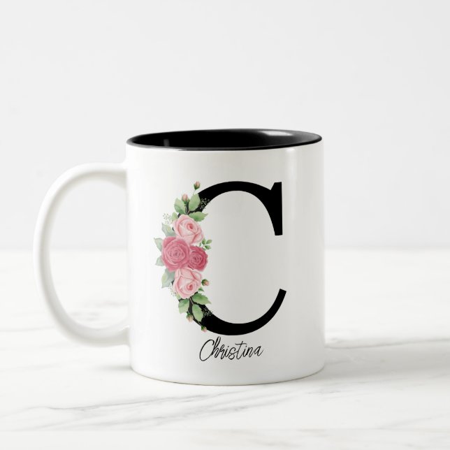 Elegant Blommigt Personlig Monogram kaffe Mugg C (Vänster)