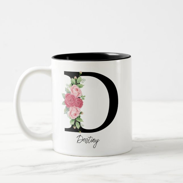 Elegant Blommigt Personlig Monogram kaffe Mugg D (Vänster)
