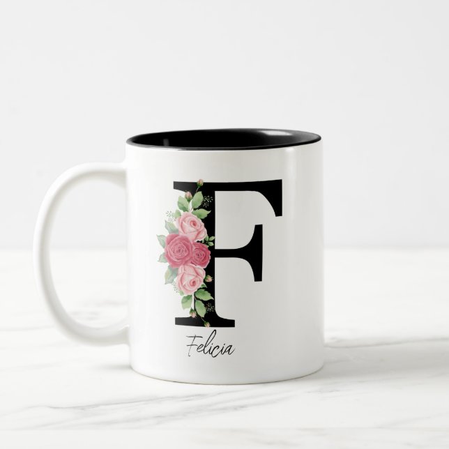Elegant Blommigt Personlig Monogram kaffe Mugg F (Vänster)