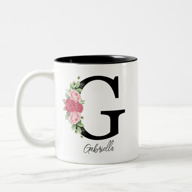 Elegant Blommigt Personlig Monogram kaffe Mugg G (Vänster)