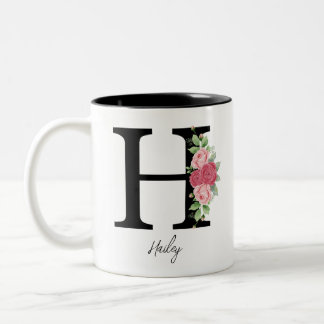 Elegant Blommigt Personlig Monogram kaffe Mugg H