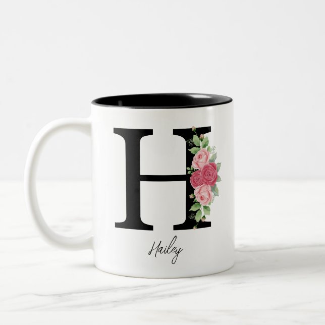 Elegant Blommigt Personlig Monogram kaffe Mugg H (Vänster)