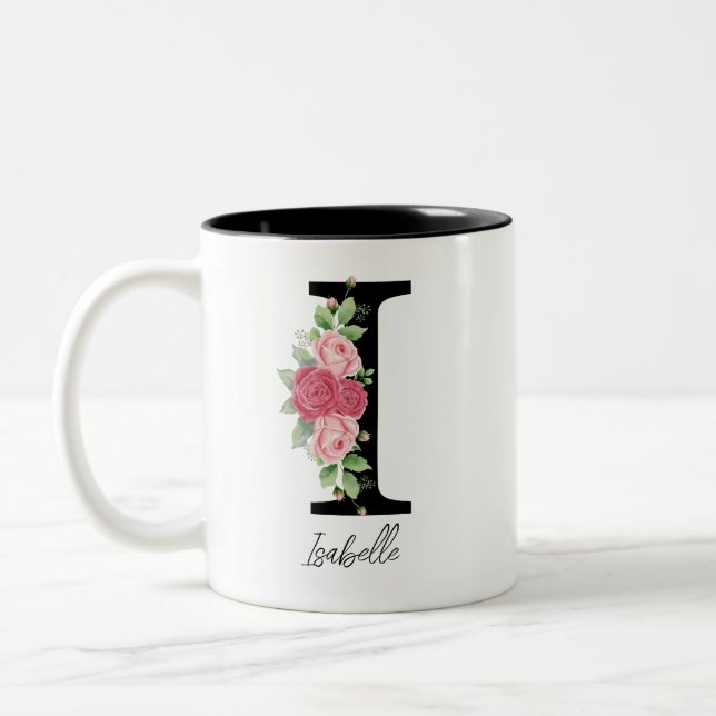 Elegant Blommigt Personlig Monogram kaffe Mugg I (Vänster)