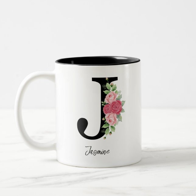 Elegant Blommigt Personlig Monogram kaffe Mugg J (Vänster)