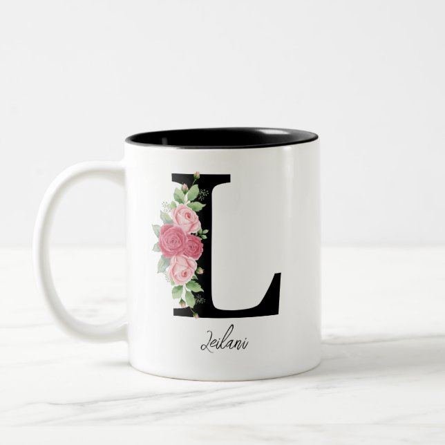 Elegant Blommigt Personlig Monogram kaffe Mugg L (Vänster)