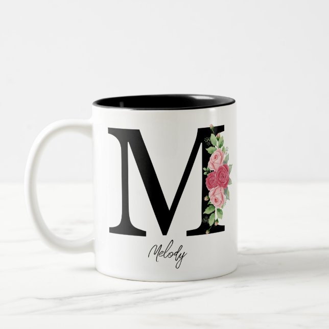 Elegant Blommigt Personlig Monogram kaffe Mugg M (Vänster)