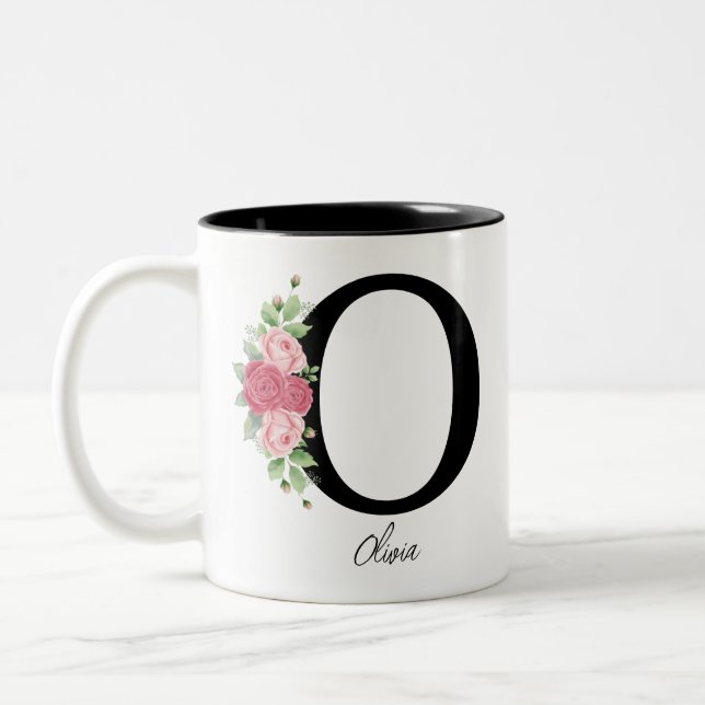 Elegant Blommigt Personlig Monogram kaffe Mugg O (Vänster)