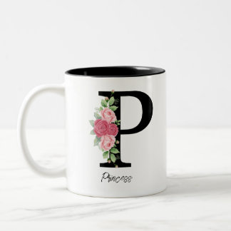 Elegant Blommigt Personlig Monogram kaffe Mugg P