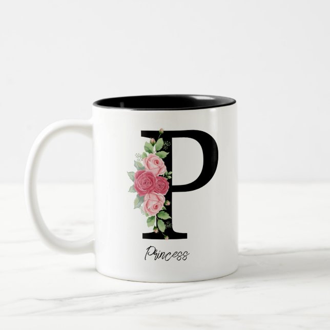 Elegant Blommigt Personlig Monogram kaffe Mugg P (Vänster)