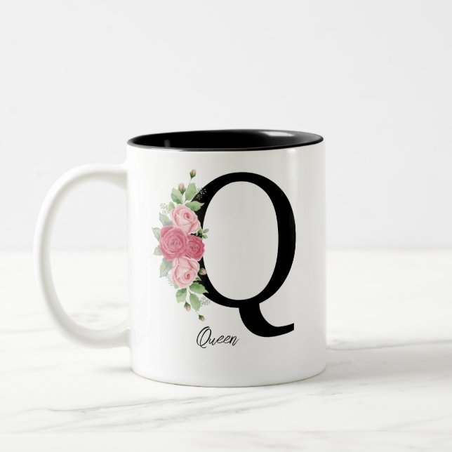 Elegant Blommigt Personlig Monogram kaffe Mugg Q (Vänster)