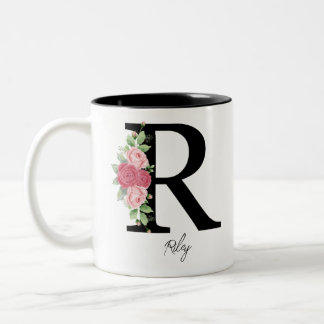 Elegant Blommigt Personlig Monogram kaffe Mugg R