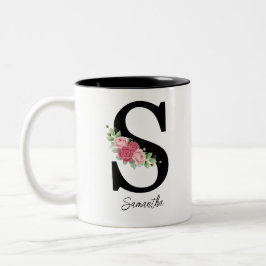 Elegant Blommigt Personlig Monogram kaffe Mugg S