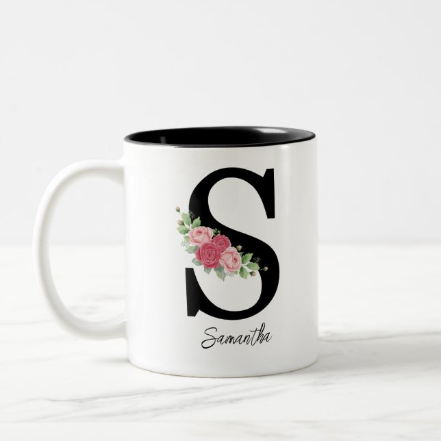 Elegant Blommigt Personlig Monogram kaffe Mugg S (Vänster)