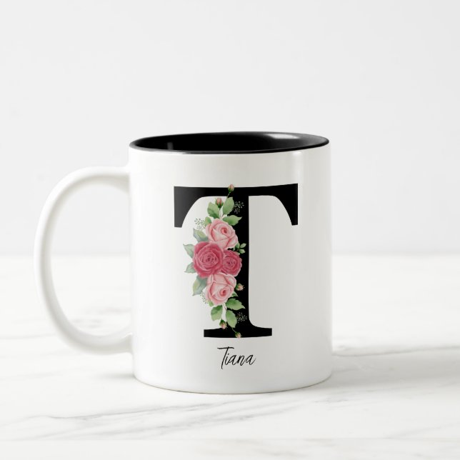 Elegant Blommigt Personlig Monogram kaffe Mugg T (Vänster)