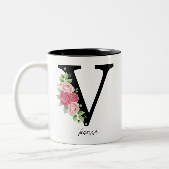 Elegant Blommigt Personlig Monogram kaffe Mugg V (Vänster)