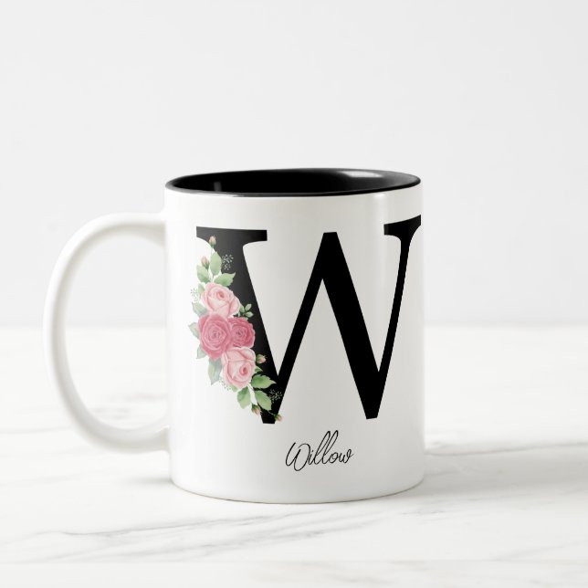 Elegant Blommigt Personlig Monogram kaffe Mugg W (Vänster)