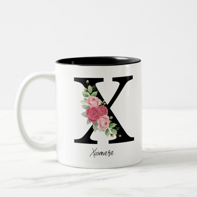 Elegant Blommigt Personlig Monogram kaffe Mugg X (Vänster)