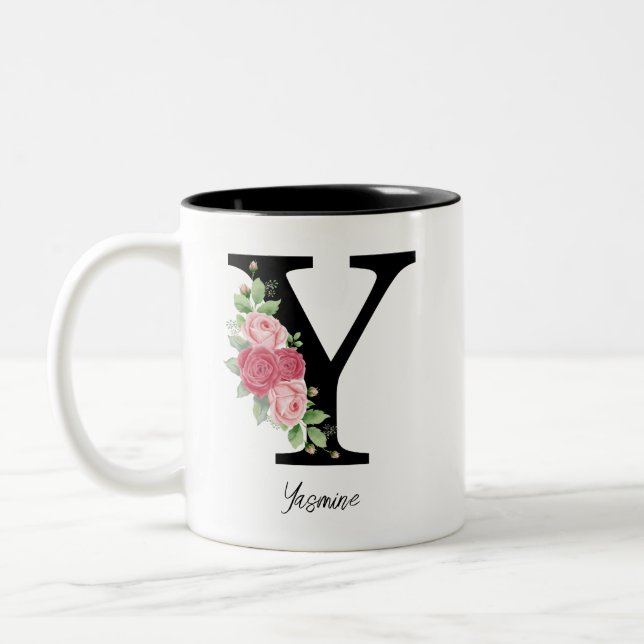 Elegant Blommigt Personlig Monogram kaffe Mugg Y (Vänster)