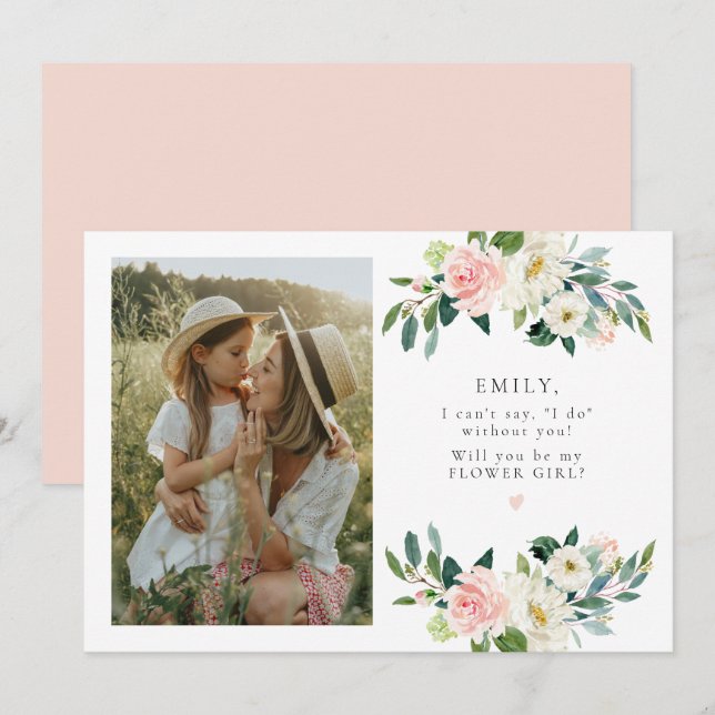 Elegant  Blommigt Photo Flower Girl Frieri Inbjudningar (Fram/baksida)