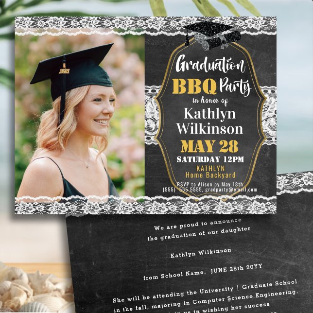 Elegant Blommigt Photo Studenten BBQ Party Inbjudningar (Skapare uppladdad)
