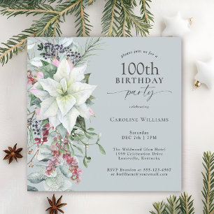 Elegant Blommigt Poinsettia 100:e födelsedagen i d Inbjudningar