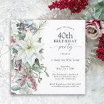 Elegant Blommigt Poinsettia 40:e födelsedagen i de Inbjudningar<br><div class="desc">Med alla julårens festliga vibes har den här vintern helgdag, 40-årsdagen party, en vacker kaskadbukett av vita vattenfärgspolar och efterföljande röd och grönt blommigt inslag på ren vit bakgrund. Du kan redigera åldern till vilken ålder som helst om det behövs. Längsdagar i december får ofta borttappad i helgdag. Få dem...</div>
