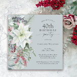 Elegant Blommigt Poinsettia 40:e födelsedagen i de Inbjudningar<br><div class="desc">Med alla julårens festliga vibes har party under vintern den 40:e födelsedagen en vacker kaskadbukett av vita vattenfärgspolar och efterföljande röd och grönt blommigt inslag på dammig blå bakgrund. Du kan redigera åldern till vilken ålder som helst om det behövs. Längsdagar i december får ofta borttappad i helgdag. Få dem...</div>