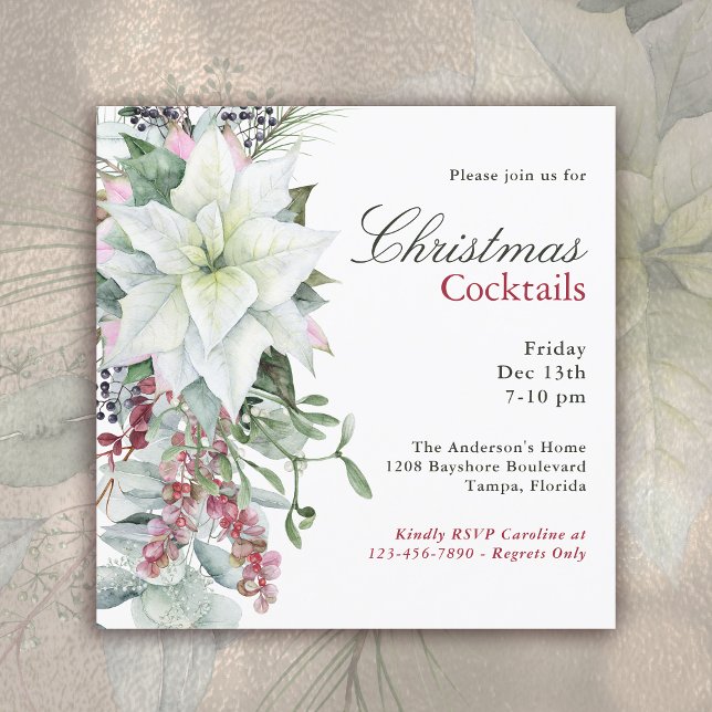 Elegant Blommigt Poinsettia Helgdag Cocktail Party Inbjudningar (Available in both printed and instant download digital format.)