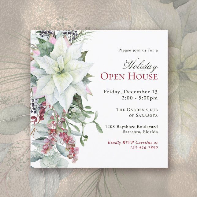 Elegant Blommigt Poinsettia Helgdag Open House Inbjudningar (Available in both printed and instant download digital formats.)