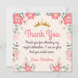 Elegant Blommigt Princess Birthday Tack för ditt k Kort