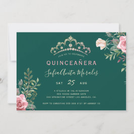 Elegant blommigt princess tiara grönt Quinceanera Inbjudningar