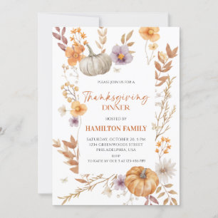 Elegant Blommigt Pumpkin Thanksgiving Dinner Inbjudningar