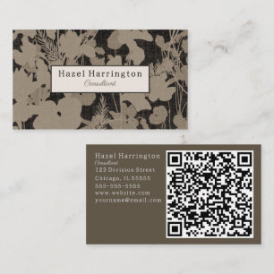 Elegant Blommigt QR Affärskort Black Beige Visitkort