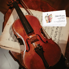 Elegant Blommigt QR Code Violin Teacher Violinist Visitkort