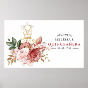 Elegant Blommigt Quinceanera 15:e födelsedagen Poster