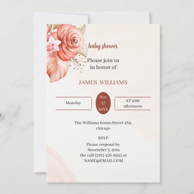 Elegant Blommigt Ram Baby Shower anpassat Inbjudningar (Framsida)