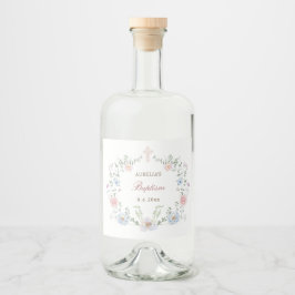 Elegant Blommigt Ram Baptism Spritflaskor Etikett