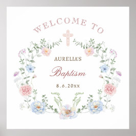 Elegant Blommigt Ram Baptism Välkomsthälsning Poster