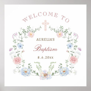 Elegant Blommigt Ram Baptism Välkomsthälsning Poster