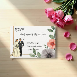 Elegant Blommigt Ram Bride and Groom Chic Bröllop OSA Kort