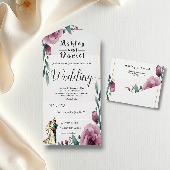 Elegant Blommigt Ram Bride och Groom Boho Bröllop (Skapare uppladdad)