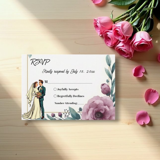Elegant Blommigt Ram Bride och Groom Boho Bröllop OSA Kort (Skapare uppladdad)
