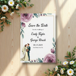 Elegant Blommigt Ram Bride och Groom Boho Bröllop Spara Datumet