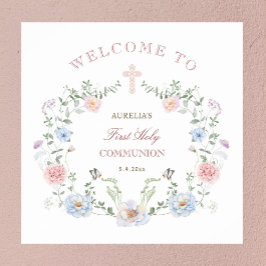 Elegant Blommigt Ram First Communion Välkommen Poster