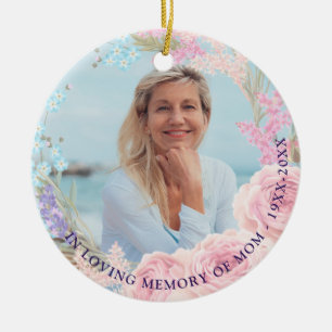 Elegant Blommigt Ram i Loving Memory Photo Julgransprydnad Keramik