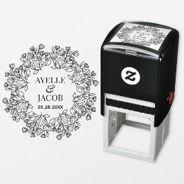 Elegant Blommigt Ram Monogram Rubber bröllopsstämp Självfärgande Stämpel